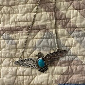 Silver Bird Necklace with Turquoise Stone